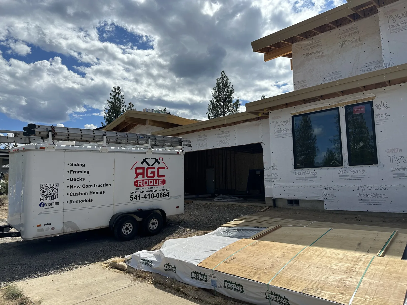 RGC trailer parked on a Central Oregon job site, ready for haul-off